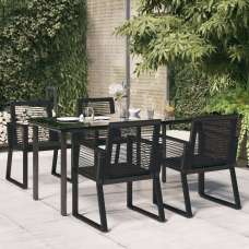 Revano Garden 160cm Glass Top Dining Table with 4 Chairs in Black - UK