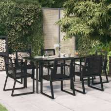 Revano Garden 160cm Glass Top Dining Table with 6 Chairs in Black - UK