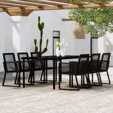 Revano Garden 200cm Glass Top Dining Table with 6 Chairs in Black - UK
