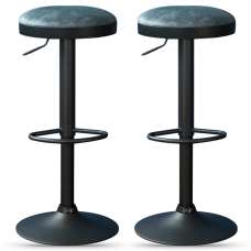 Rexford Stone Blue Fabric Gas Lift Stools - Pair - UK