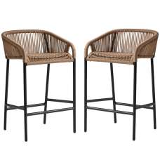 Rialto Natural Rattan Bar Stools With Black Metal Frame In Pair - UK