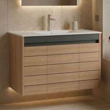 Ricato 1010mm Wooden Wall Mounted Vanity Unit & Basin with 3 Doors in Walnut - UK