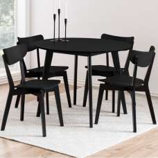 Riga Wooden Round Dining Table With 4 Chairs In Black - UK