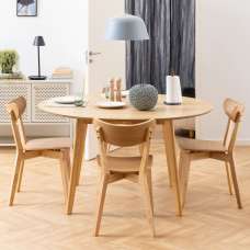 Riga Wooden Round Dining Table With 4 Chairs In Oak - UK