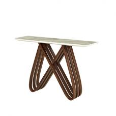 Riley Marble Console Table In Ivory With Curved Ash Wood Base - UK