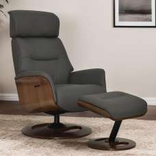 Rimbey Faux Leather Recliner Chair With Stool In Charcoal - UK