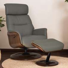 Rimbey Faux Leather Recliner Chair With Stool In Husky - UK
