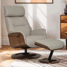 Rimbey Faux Leather Recliner Chair With Stool In Taupe - UK