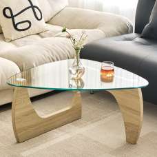 Rimdoc Clear Glass Coffee Table With Oak Wooden Base - UK
