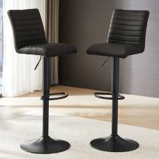 Ripple Black Faux Leather Bar Stools With Black Base In Pair - UK