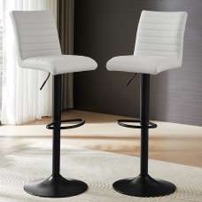 Ripple White Faux Leather Bar Stools With Black Base In Pair - UK