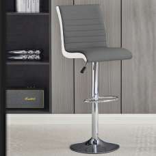 Ritz Faux Leather Bar Stool In Grey And White With Chrome Base - UK