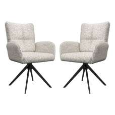 Rivano Ivory Fabric Swivel Dining Chairs with Black Legs in Pair - UK