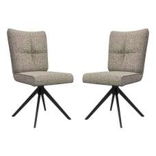 Rivano Oatmeal Fabric Armless Dining Chairs with Black Legs in Pair - UK