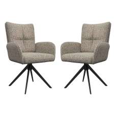 Rivano Oatmeal Fabric Swivel Dining Chairs with Black Legs in Pair - UK