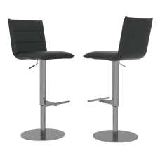 Riverton Black Leather Bar Chairs With Stainless Steel Base In Pair - UK