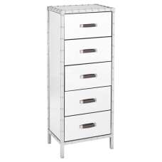 Rivota Mirrored Glass Chest Of 5 Drawers In Silver - UK