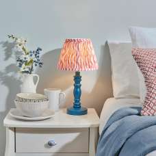 Riyadh Coral Pink 20cm Shade Wood Table Lamp In Marlin Blue - UK