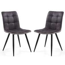 Rizhao Dark Grey Fabric Dining Chairs With Black Legs In Pair - UK