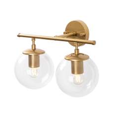 Roe 2 Light Metal Wall Light in Gold and Clear - UK