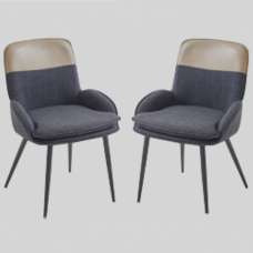 Rolla Dark Grey And Beige Fabric Dining Chairs - Pair - UK