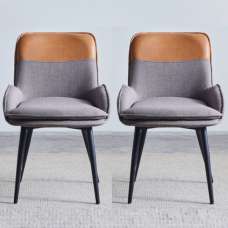 Rolla Light Grey And Tan Fabric Dining Chairs - Pair - UK