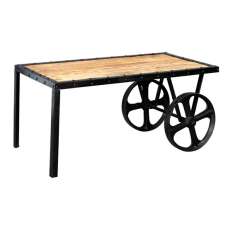 Romarin Cart Coffee Table In Reclaimed Wood And Metal Frame - UK