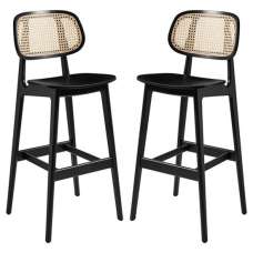 Romney Satin Black Wooden Bar Stools In Pair - UK