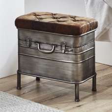 Ronde Metal Seating Bench In Anthracite With Brown Fabric Seat - UK