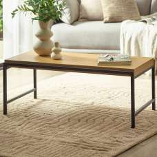 Ronks Oak Wooden Coffee Table With Black Metal Frame - UK