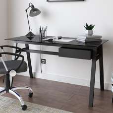 Rubery Black Glass Top Laptop Desk With Black Frame - UK