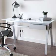 Rubery White Glass Top Laptop Desk With White Frame - UK