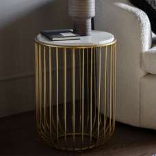 Rugby Marble Top Side Table In White With Gold Metal Frame - UK