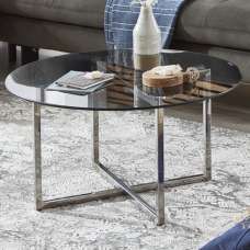 Ruston Smoked Glass Top Side Table With Stainless Steel Legs - UK