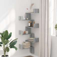 Ruston Wooden Corner Wall Shelf With 6 Shelves In Grey Sonoma - UK