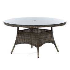 Ryker Rattan Dining Table Large Round In Brown With Glass Top - UK