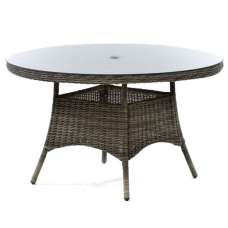 Ryker Rattan Dining Table Round In Brown Weave With Glass Top - UK