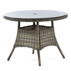 Ryker Rattan Dining Table Small Round In Brown With Glass Top - UK