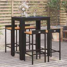 Ryker Solid Wood 5 Piece Garden Bar Set In Black Poly Rattan - UK