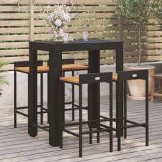 Ryker Solid Wood 5 Piece Garden Bar Set In Grey Poly Rattan - UK