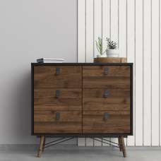 Rynok Wooden Chest Of Drawers In Matt Black Walnut With 6 Drawer - UK