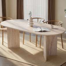 Sabero Oval Wooden Dining Table in Travertine Marble Effect - UK