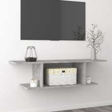 Sabra Wooden Wall Mounted TV Stand With Shelf in Concrete Effect - UK