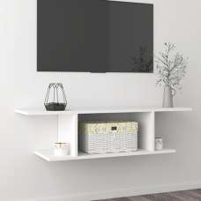 Sabra Wooden Wall Mounted TV Stand With Shelf in White - UK