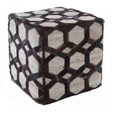 Safire Leather Patchwork Pouffe In Dark Brown - UK