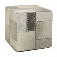 Safire Leather Patchwork Pouffe In Grey - UK