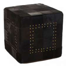 Safire Leather Stud Detail Pouffe In Black - UK