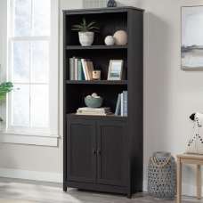 Saginaw Wooden Bookcase With 2 Doors In Raven And Lintel Oak - UK