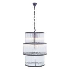 Salas Large Ribbed Pattern 3 Tier Chandelier Light In Black - UK