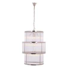 Salas Large Ribbed Pattern 3 Tier Chandelier Light In Nickel - UK